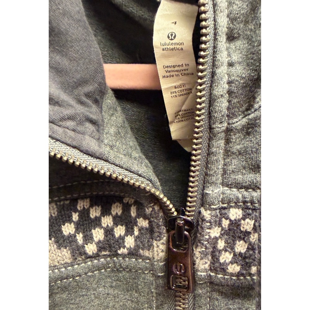 Lululemon Scuba Hoodie Grey Fair Isle Knit Full Zip Sweatshirt Size 4 - Picture 5 of 5